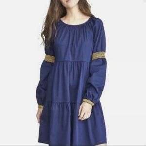 Elizabeth and James Navy Blue Peasant Tiered Dress Embroidered Long Sleeve Sz XL